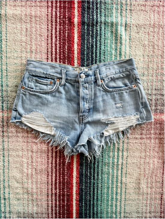 Free People Pants - Women's Free People Light Blue Distressed Jean Shorts Size 25